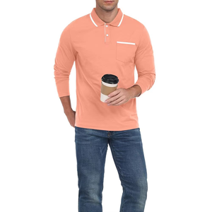 Camiseta Polo de Manga Larga para Hombre, Algodón y Poliéster, Casual, con Bolsillo en el Pecho, Logotipo Personalizado, OEM, ODM, Venta al Por Mayor - Product Image 4