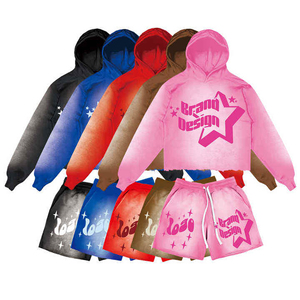 Conjunto de Sudadera con Capucha y Cremallera Doble Extra Grande Unisex con Diseño de Perlas Personalizado, Pantalones Cortos Deportivos de Felpa Francesa para Hombre y Sudadera con Cremallera - Product Image 1