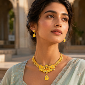 Ensemble collier et boucles d'oreilles en laiton plaqué or, design goutte d'eau, chaîne à maillons, style classique, bijoux tendance pour femmes, mariage - Product Image 3