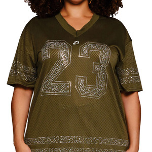 Custom Sparkly Rhinestone Streetwear American Football Jersey Y2K Rhinestones Number Graphic T-shirt Wholesale Rhinestone jersey - Product Image 3