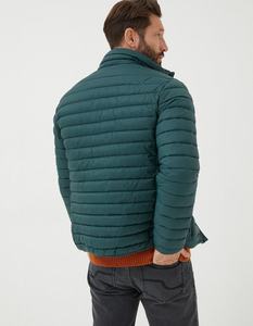 Blouson matelassé vert foncé pour homme, col montant, fermeture éclair, coupe-vent, décontracté, coupe ajustée, rembourrage en polyester, pour l'automne - Product Image 2