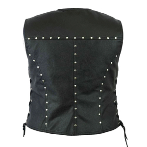 Nouvelle arrivée : Gilet en cuir véritable noir sans manches pour femme, avec strass personnalisés, imperméable et coupe-vent, style motard. - Product Image 3