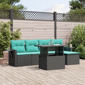 Juego de sofás de jardín de ratán sintético negro de 6 piezas con cojines - Product Image 1