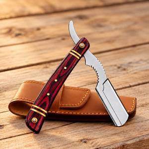 IKZARSA - Navaja de Afeitar Profesional con Mango de Madera y Hoja Única de Acero Inoxidable para Barbería, con Estuche de Cuero - Product Image 1