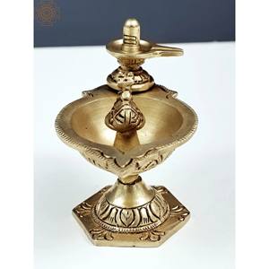 รูปปั้นทองเหลืองทำด้วยมือของ Nandi Diya พร้อม shiva linga ของตกแต่งบ้านผลิตในอินเดีย - Product Image 4