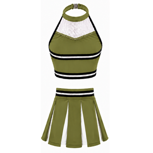 Ensemble d'uniforme de cheerleading vert olive, jupe plissée, haut court, tenue de performance d'équipe, compétition de danse, vêtements de sport athlétiques - Product Image 2