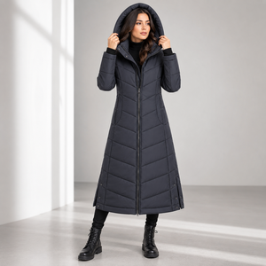 Women Long Woven Quilted Hooded Winter Jacket Full Sleeve Thick Polyester Wadding Parka Outerwear - Product Image 3