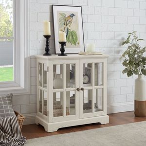 Vitrine LED avec design rétro, étagères réglables et portes grillagées de qualité, buffet antique - Product Image 2