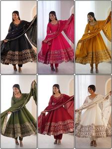 Traje Anarkali Negro Bordado para Mujer, Ropa Étnica India con Lentejuelas, Vestido de Fiesta Listo para Usar con Dupatta, Venta al por Mayor, Estilo Pakistaní - Product Image 6