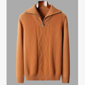 Cardigan en laine acrylique pour homme, col châle, tricot torsadé, avec fermeture éclair 1/4, pull épais d'hiver, manches longues, anti-boulochage - Product Image 1