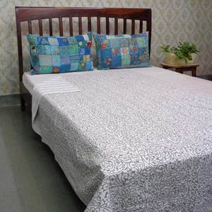 Hand Embroidered Indian Cotton Kantha Twin Quilt <b>Throw</b> 150x220 cm Hand Block Printed Handmade Bedspread Traditional Decor Export - Product Image 3