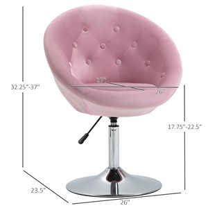Sedia Girevole Moderna con Telaio Cromato e Seduta Imbottita Rotonda, Rosa, per Trucco e Vanità, con Altezza Regolabile per Soggiorno e Camera da Letto - Product Image 3