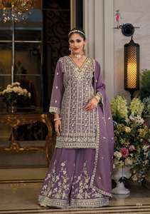 Ensemble Kurta Palazzo de créateur Simer avec broderies riches, tenue ethnique moderne pour femmes, collection festive - Product Image 6