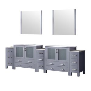 Grey scuro 108 dentro. W X 18.25 dentro. D doppio bagno vanità bianco Top In ceramica 34 In. Specchietti con armadi laterali per bagni - Product Image 4
