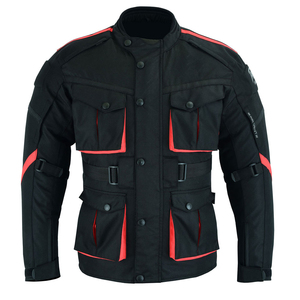 Chaqueta de Motocicleta Impermeable y Transpirable Negra y Roja, Protección UV, Manga Larga, Equipo de Motociclismo Textil para Todas las Estaciones, Carreras de Autos al Aire Libre - Product Image 1