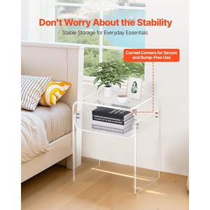 Modern Rectangle Acrylic Side <b>Table</b> 2-Tier Clear Bedside <b>Storage</b> Shelf <b>End</b> Desk Thick Transparent Nightstand Bedroom Living - Product Image 4