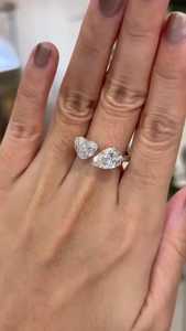 Anillos de Compromiso Toi Et Moi, Diamante Cultivado en Laboratorio con Corte de Pera y Corazón de 4 Quilates IGI, Dos Piedras, Banda Abierta, Engaste de Cesta, Oro Sólido de 10K, 14K, 18K - Product Image 4