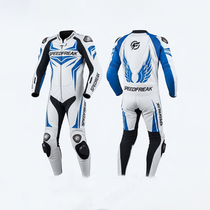 Combinaison de course moto en cuir à manches longues pour homme Speedfreak, blanc et bleu, respirante, pour toutes les saisons - Product Image 3