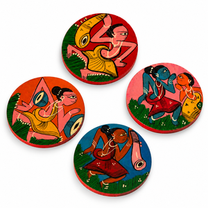 Posavasos de madera hechos a mano y pintados a mano, juego de posavasos de arte popular, tapetes redondos para mesa, para el hogar, cafetería, regalo, decoración, juego de 4. - Product Image 2