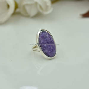 Bague en argent sterling 925, bague faite à la main, bijoux en charoite, cadeau pour femme - Product Image 4