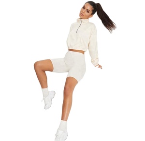 Crop Top Hoodie In Stock Women's Fitness Tracksuit Set Warm Long Sleeve Casual Custom Crop Top Hoodie - Product Image 3