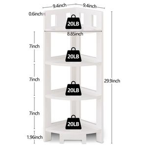 Scaffale Angolare a 4 Ripiani in Legno, Unità di Stoccaggio Multiuso per Spazi Ristretti, Scaffalatura per Casa, Ufficio, Bagno, Mensole da Parete - Product Image 2