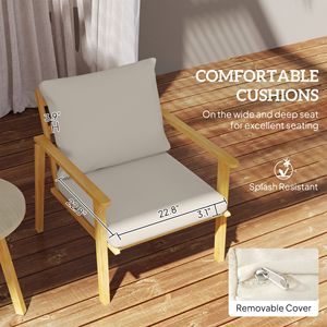 Set da Patio in Metallo Effetto Legno con Cuscini Bianco Crema, Set Bistrot da Esterno in 3 Pezzi con Sedie Larghe e Profonde - Product Image 6