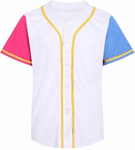 Maillot de baseball unisexe col en V manches courtes boutonné devant rose uni anti-humidité coupe classique adultes toutes saisons - Product Image 2