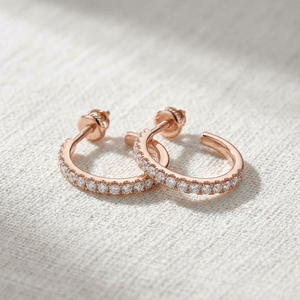 ต่างหูทรงกลมสีโรสโกลด์สุดอินเทรนด์ ประดับเพชร ตัดแบบไดมอนด์คัท ทอง 14K สำหรับผู้หญิง เหมาะสำหรับงานหมั้น งานแต่งงาน ของขวัญ หรือใส่ไปงานปาร์ตี้ - Product Image 4
