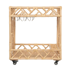 Carrito de Servicio de Bar de 2 Niveles de Ratán con Diseño Moderno, Construcción Ecológica y Duradera, 4 Ruedas Giratorias - Product Image 4