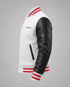 <b>Men</b> <b>White</b> Varsity <b>Jacket</b> With Black PU Leather Sleeves Embroidered Logo Front Button Closure Casual Autumn Wear Varsity <b>jacket</b> - Product Image 2