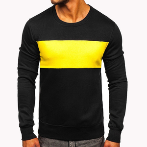 Sudadera de Cuello Redondo para Hombre, Diseño Color Block Negro y Amarillo, Corte Regular, Informal, para Otoño, Tejido de Algodón - Product Image 5