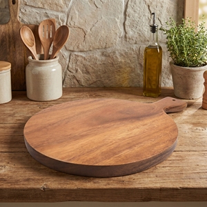 Planche à pizza ronde en bois de Suar de qualité alimentaire avec poignée, grande taille, brun clair, pour la cuisson et le service en cuisine, pizzas artisanales faites maison au quotidien - Product Image 4