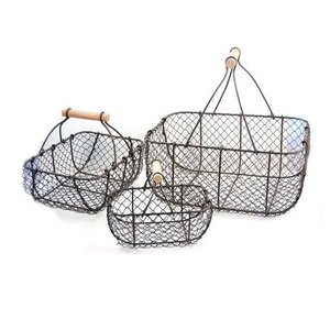 Iron <b>Wire</b> Wooden Handle Vegetable & Fruit <b>Storage</b> Decorative <b>Basket</b> Set of 3 <b>Wire</b> Mash <b>Basket</b> Metal French Style <b>Basket</b> - Product Image 1