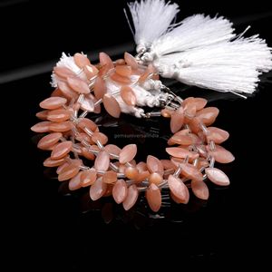 Perles de pierre de lune naturelle pêche facettées en forme de marquise, percées sur le côté, pour la fabrication de bijoux, 7x12MM 8x13mm, 8 pouces, vente en gros - Product Image 5