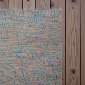 Alfombra de Lana Hecha a Mano con Base de Látex, Diseño Moderno y Abstracto con Patrón de Hojas en Beige y Azul, Alfombra de Diseño para Sala de Estar - Product Image 5