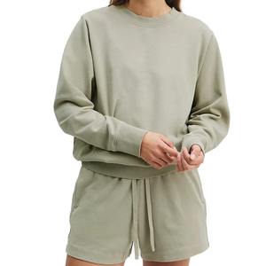 Ensemble de survêtement 2 pièces pour femme, col rond oversize, manches longues, short en polaire, coupe ample, pour l'hiver, usage quotidien, 100% coton, OEM ODM - Product Image 1