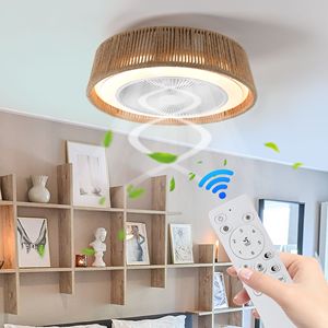 Ventilatore da soffitto a LED intrecciato in stile bohémien da 21 pollici con telecomando silenzioso e funzione di temporizzazione regolabile, simile a W1340137055/L10003 - Product Image 1