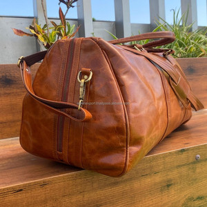 Bolsa de lona de cuero genuino de grano completo personalizada hecha a mano de alta calidad para hombres bolsas de viaje de cuero de vaca para fin de semana - Product Image 4