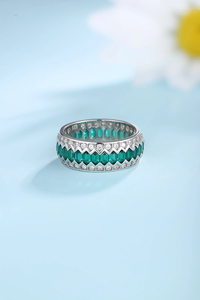 Women's 925 <b>Silver</b> <b>Emerald</b> Cut Eternity Band <b>Ring</b> Rhodium Plated Channel Setting Geometric Luxury Wedding <b>Ring</b> - Product Image 2