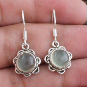 Pendientes de Prehnita Natural al por Mayor, Pendientes Redondos de Plata de Ley 925 con Piedras Preciosas para Mujer, Joyería Fina, Regalo, Fabricante - Product Image 1