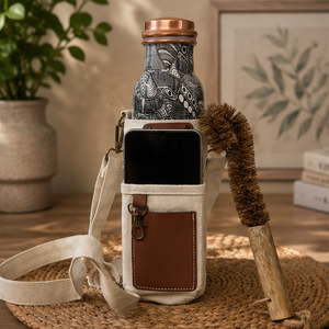 Artisanal Doodle Printed Copper Hydration Vessel With <b>Brush</b> Eco-friendly Portable Multi-Use Home Use with Coaster Lids - Product Image 3