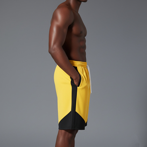 Men's Yellow <b>Black</b> <b>Board</b> Shorts Front Logo Elastic Waist Breathable 100% Cotton Knitted Mid Quick Dry Sporty Style - Product Image 5