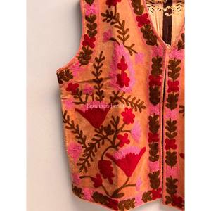 Chaleco Corto de Terciopelo con Bordado Floral y Puntada Abierta para Mujer, Ropa de Invierno y Prendas Exteriores - Product Image 3