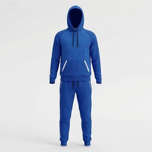 Ensemble de survêtement bleu à capuche pour homme avec imprimé géométrique, manches longues, vêtements de sport décontractés, respirant, en polyester, pour l'automne - Product Image 1