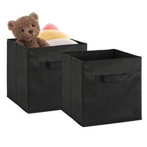 2 Sets of Black Foldable Cube <b>Basket</b> Shelves Non-Woven Fabric <b>Storage</b> Bin Handle <b>for</b> Closet Living Room Bedroom Organization - Product Image 1