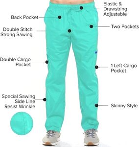 Conjunto de uniforme médico verde menta para mujer, top con cuello en V y pantalones, poliéster y algodón tejido. - Product Image 3