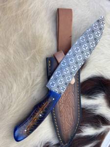 Couteau de chef en acier carbone forgé à la main de 12 pouces avec finition haute brillance, manche en résine, étui en cuir - Passe au lave-vaisselle - Product Image 1