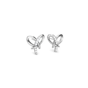 Pendientes de botón con nudo de cinta chapados en oro, plata de ley 925 con circonitas, forma de corazón y lazo para mujer, elegantes, regalo, joyería para uso diario - Product Image 5