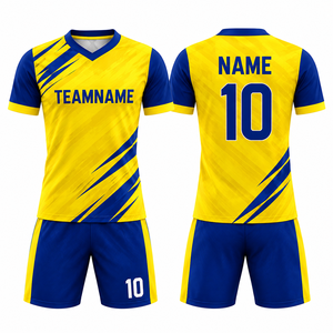 Ensemble de maillots de football personnalisés de qualité supérieure, col en V, manches courtes, 100% polyester, impression sublimée, évacuation de l'humidité, pour hommes adultes - Product Image 1